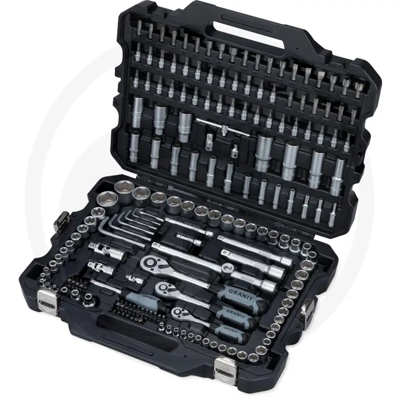 Direkte fra fabrikken - 1/4", 3/8", 1/2" topnøglesæt181 dele, metrisk Granit black edition