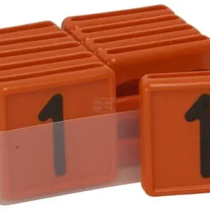 Tilgængelig nu | Halsmærke orange nr. 1, 40 mm med sorte tal, 10 stk.
